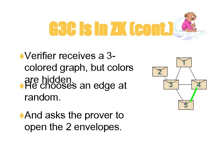 G 3 C is in ZK (cont. ) t. Verifier receives a 3 colored