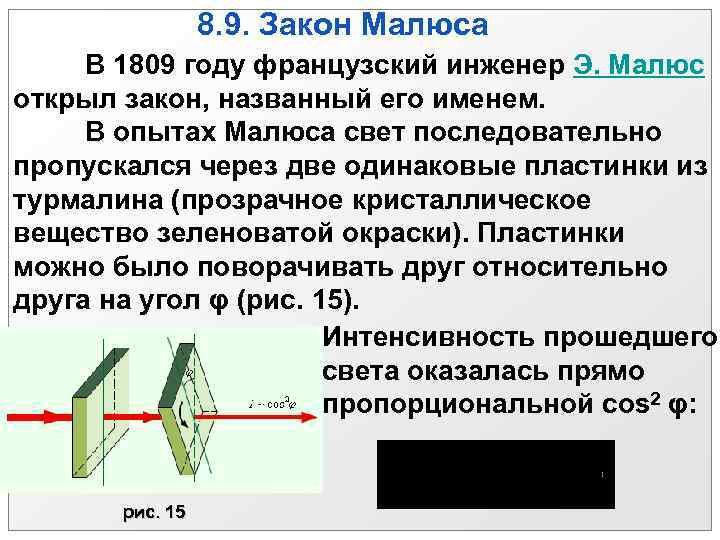 Закон малюса формула