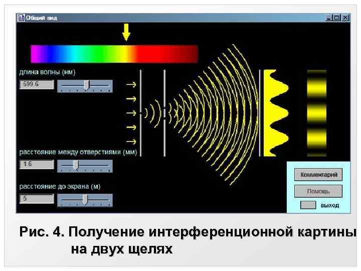 Рис. 4. Получение интерференционной картины на двух щелях 