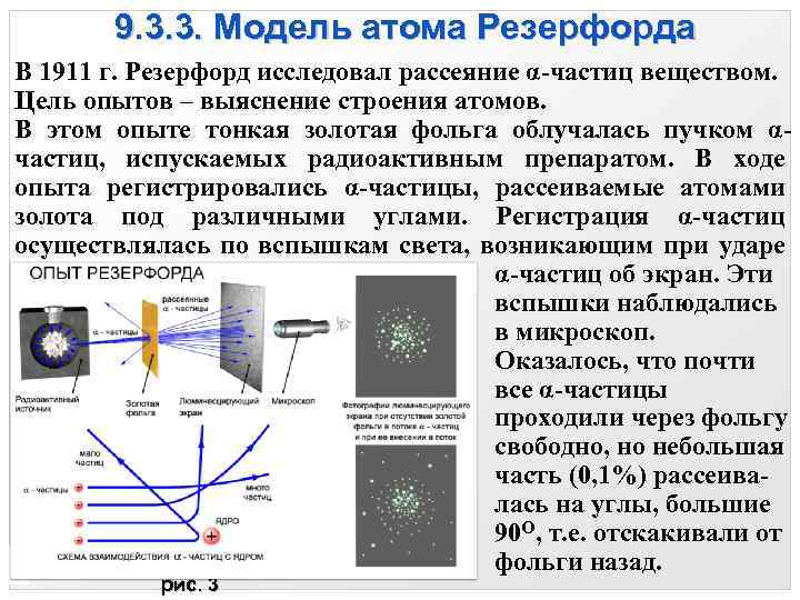 9. 3. 3. Модель атома Резерфорда В 1911 г. Резерфорд исследовал рассеяние α-частиц веществом.