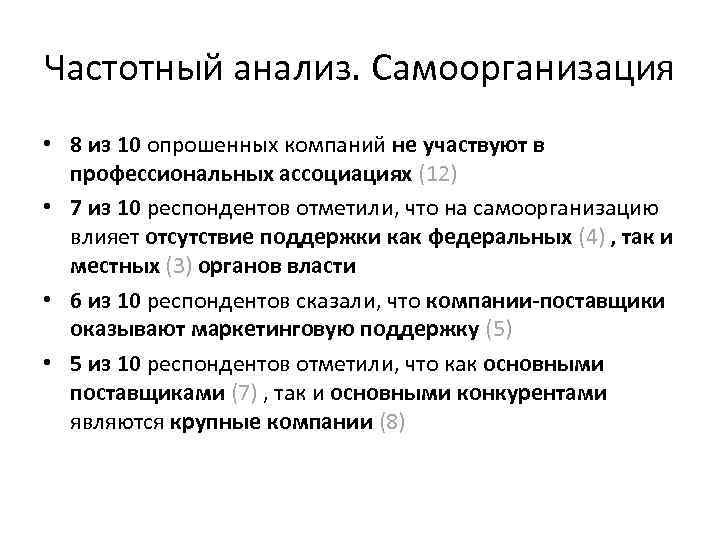 Частотный анализ. Самоорганизация • 8 из 10 опрошенных компаний не участвуют в профессиональных ассоциациях