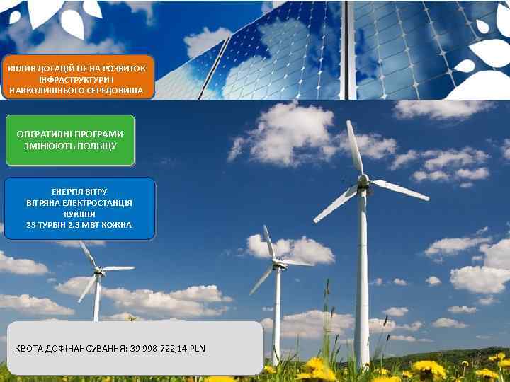 ВПЛИВ ДОТАЦІЙ UE НА РОЗВИТОК ІНФРАСТРУКТУРИ І НАВКОЛИШНЬОГО СЕРЕДОВИЩА ОПЕРАТИВНІ ПРОГРАМИ ЗМІНЮЮТЬ ПОЛЬЩУ ЕНЕРГІЯ