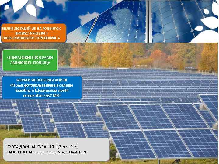 ВПЛИВ ДОТАЦІЙ UE НА РОЗВИТОК ІНФРАСТРУКТУРИ І НАВКОЛИШНЬОГО СЕРЕДОВИЩА ОПЕРАТИВНІ ПРОГРАМИ ЗМІНЮЮТЬ ПОЛЬЩУ ФЕРМИ