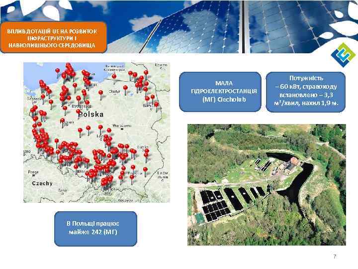 ВПЛИВ ДОТАЦІЙ UE НА РОЗВИТОК ІНФРАСТРУКТУРИ І НАВКОЛИШНЬОГО СЕРЕДОВИЩА МАЛА ГІДРОЕЛЕКТРОСТАНЦІЯ (МГ) Ciecholub Потужність