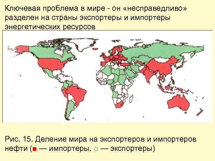 Ключевая проблема в мире - он «несправедливо» разделен на страны экспортеры и импортеры энергетических