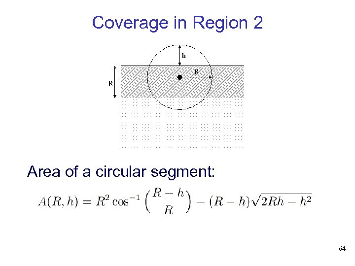 Coverage in Region 2 Area of a circular segment: 64 