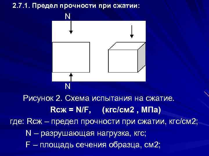 2. 7. 1. Предел прочности при сжатии: N N Рисунок 2. Схема испытания на