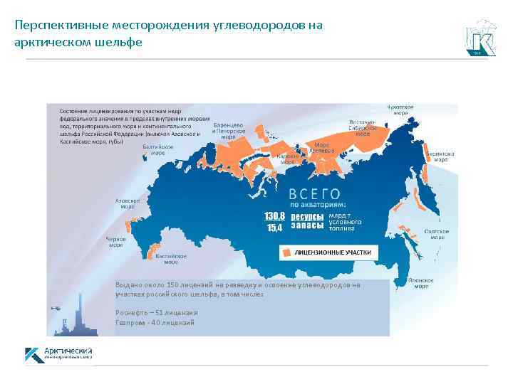 Перспективные месторождения углеводородов на арктическом шельфе Выдано около 150 лицензий на разведку и освоение
