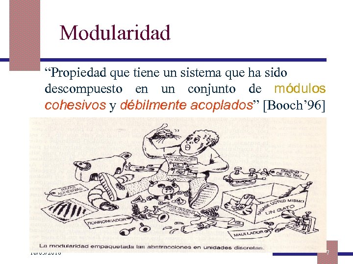 Modularidad “Propiedad que tiene un sistema que ha sido descompuesto en un conjunto de