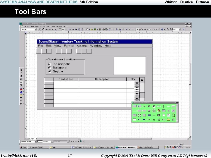 SYSTEMS ANALYSIS AND DESIGN METHODS 6 th Edition Whitten Bentley Dittman Tool Bars Irwin/Mc.