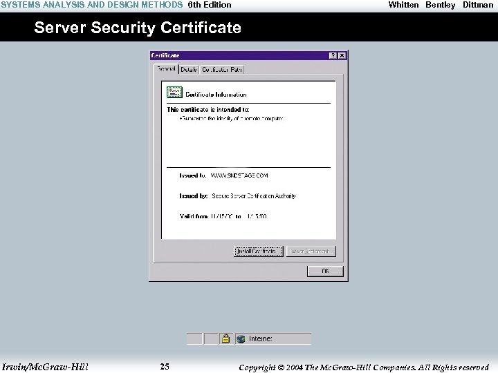 SYSTEMS ANALYSIS AND DESIGN METHODS 6 th Edition Whitten Bentley Dittman Server Security Certificate