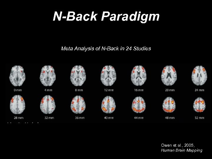 N-Back Paradigm Meta Analysis of N-Back in 24 Studies Owen et al. , 2005,