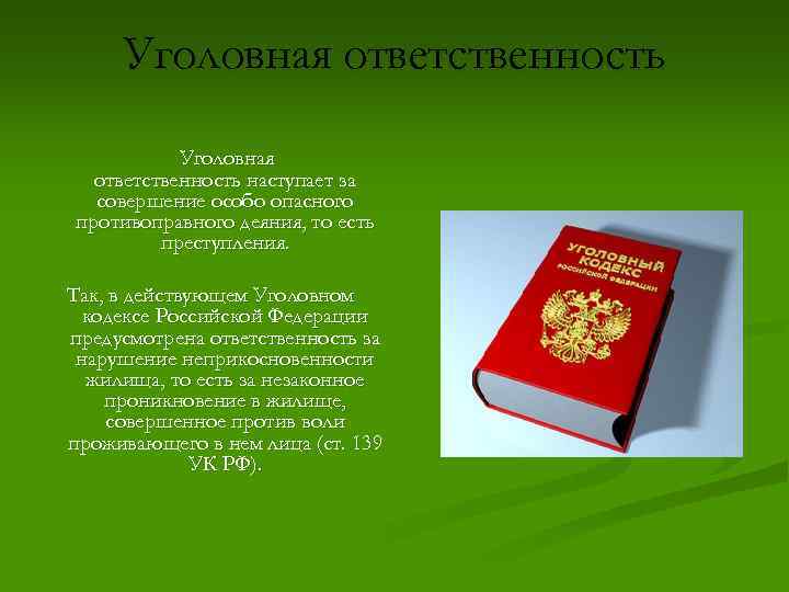 Уголовная ответственность наступает за совершение особо опасного противоправного деяния, то есть преступления. Так, в