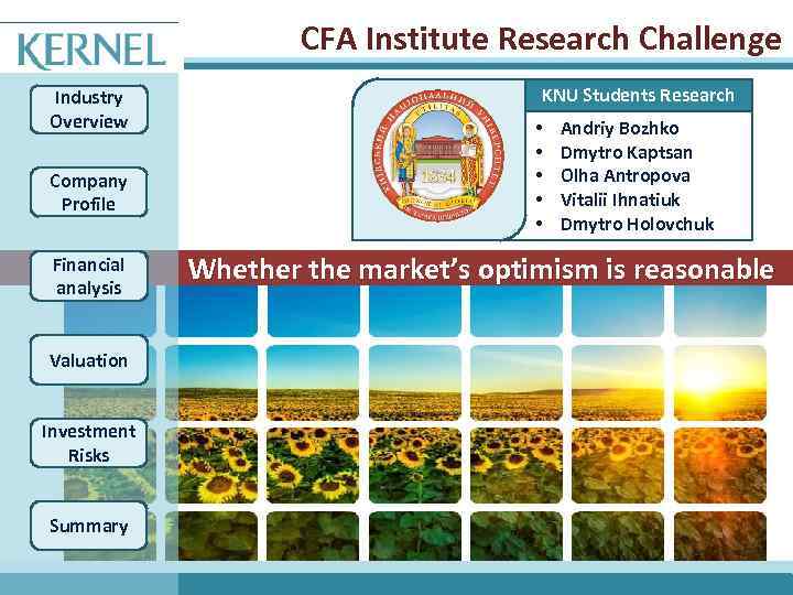 CFA Institute Research Challenge Industry Overview Company Profile KNU Students Research • • •