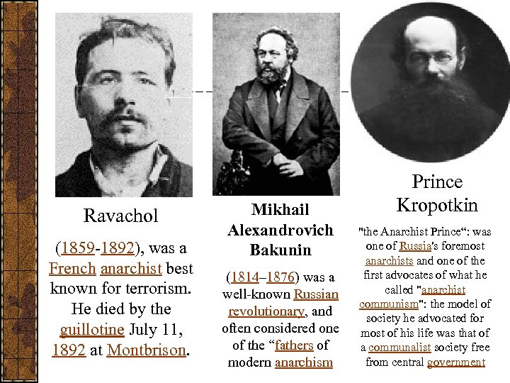 Ravachol (1859 -1892), was a French anarchist best known for terrorism. He died by