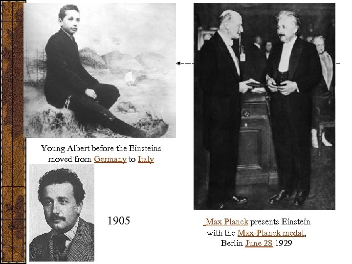 Young Albert before the Einsteins moved from Germany to Italy 1905 Max Planck presents