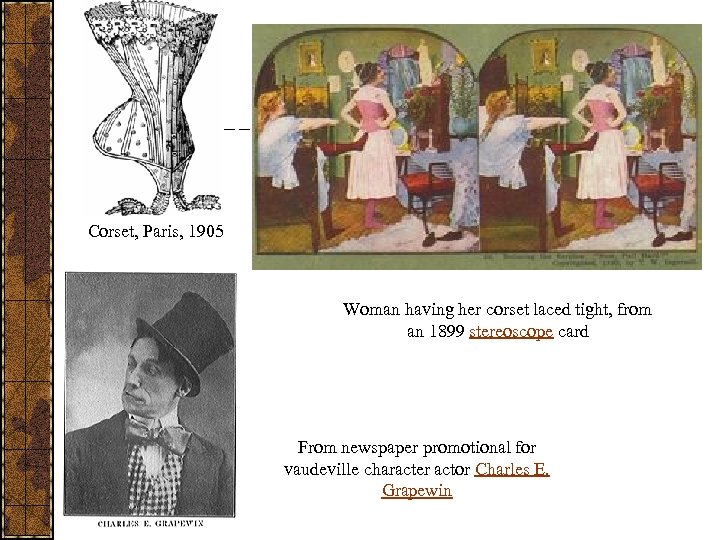 Corset, Paris, 1905 Woman having her corset laced tight, from an 1899 stereoscope card