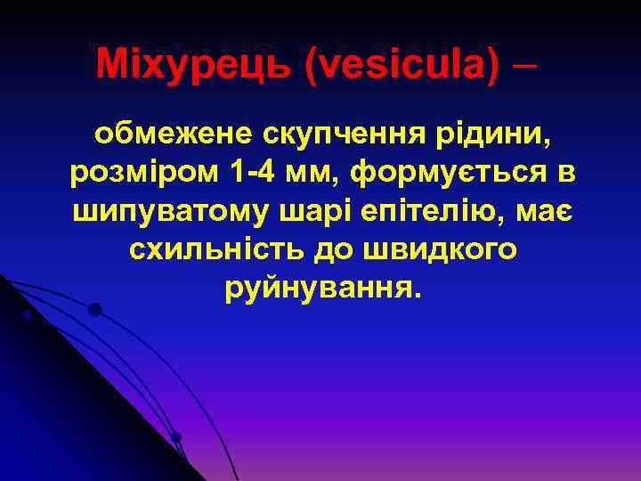 Міхурець (vesicula) – обмежене скупчення рідини, розміром 1 4 мм, формується в шипуватому шарі