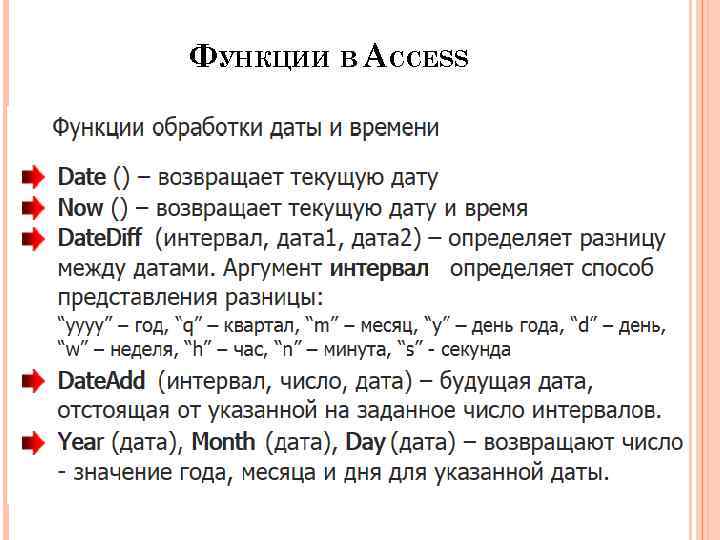ФУНКЦИИ В ACCESS 64 