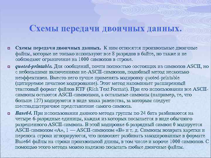 Схемы передачи двоичных данных. p p p Схемы передачи двоичных данных. К ним относятся