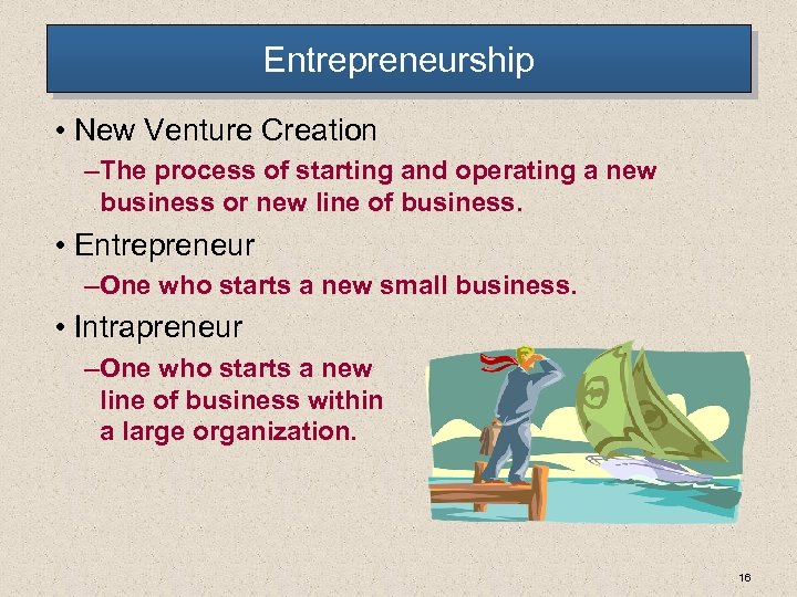 Entrepreneurship • New Venture Creation – The process of starting and operating a new