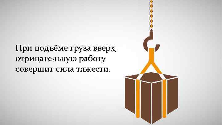 При подъёме груза вверх, отрицательную работу совершит сила тяжести. 