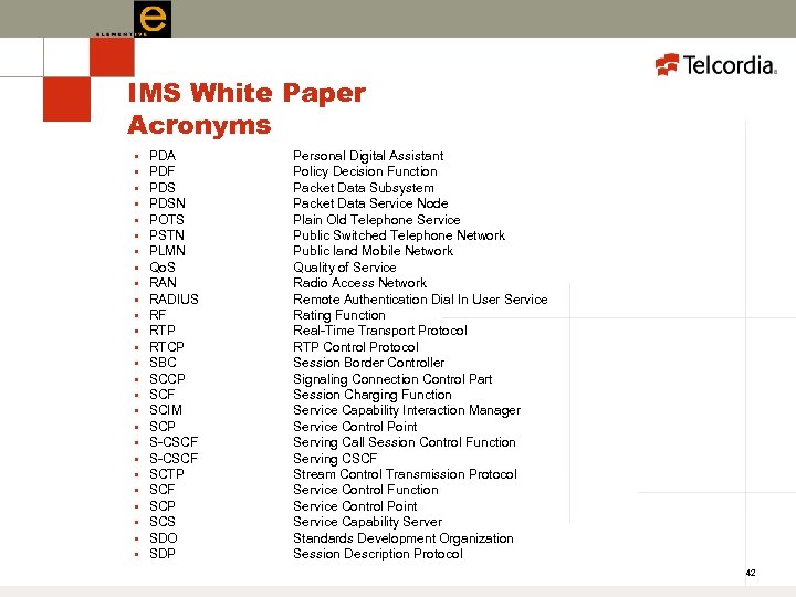 IMS White Paper Acronyms § § § § § § § PDA PDF PDSN
