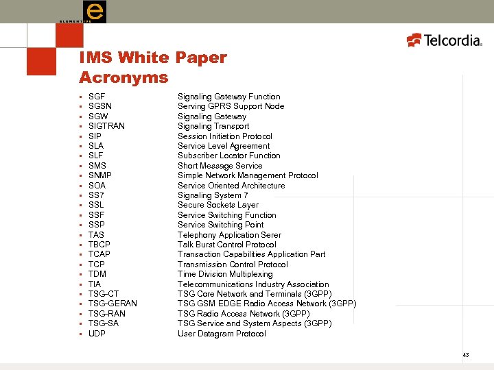 IMS White Paper Acronyms § § § § § § § SGF SGSN SGW