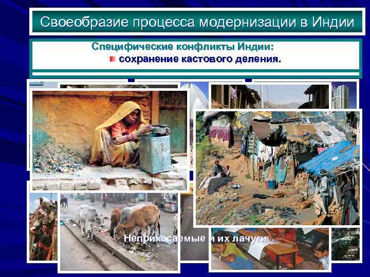 Своеобразие процесса модернизации в Индии Обладая мощным интеллектуальным и экономическим Специфические конфликты Индии: Контрасты