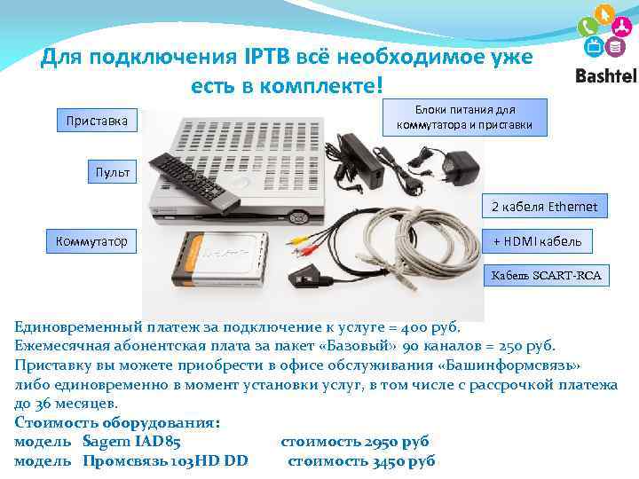 Для подключения IPТВ всё необходимое уже есть в комплекте! Приставка Блоки питания для коммутатора