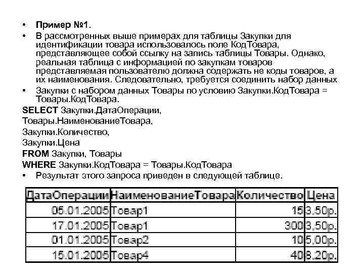  • • Пример № 1. В рассмотренных выше примерах для таблицы Закупки для