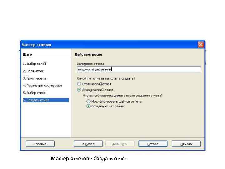 Мастер отчетов - Создать отчет 