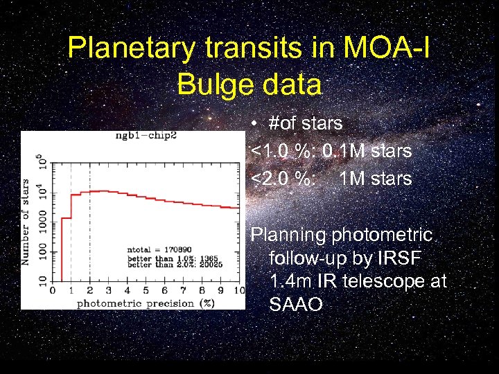 Planetary transits in MOA-I Bulge data • #of stars <1. 0 %: 0. 1