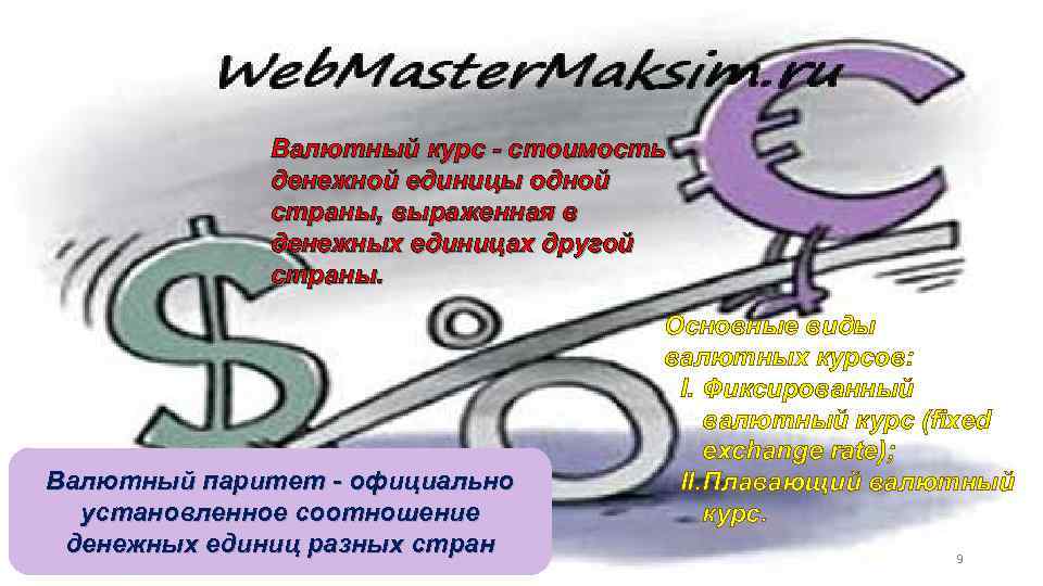 Валютный курс - стоимость денежной единицы одной страны, выраженная в денежных единицах другой страны.