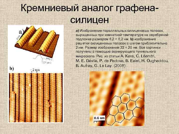Кремниевый аналог графена- силицен а) Изображение параллельных силиценовых полосок, выращенных при комнатной температуре на