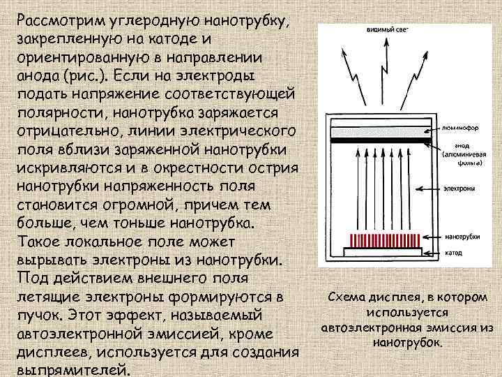 Рассмотрим углеродную нанотрубку, закрепленную на катоде и ориентированную в направлении анода (рис. ). Если