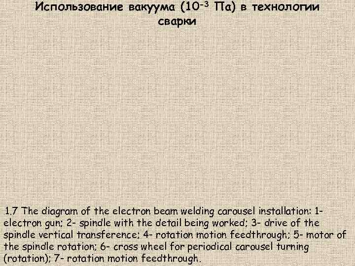 Использование вакуума (10 -3 Па) в технологии сварки 1. 7 The diagram of the