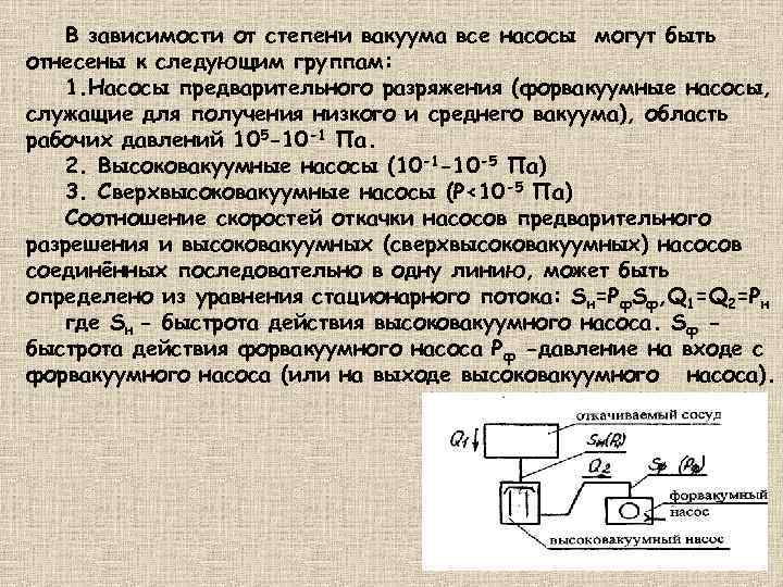 В зависимости от степени вакуума все насосы могут быть отнесены к следующим группам: 1.