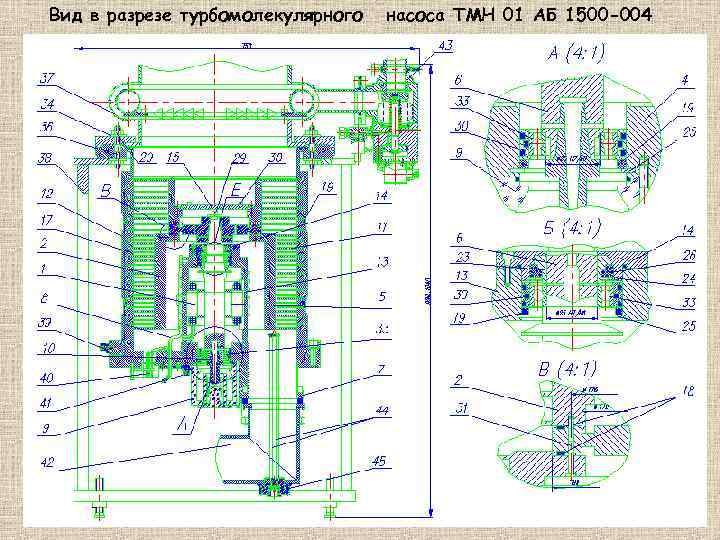 Вид в разрезе турбомолекулярного насоса ТМН 01 АБ 1500 -004 