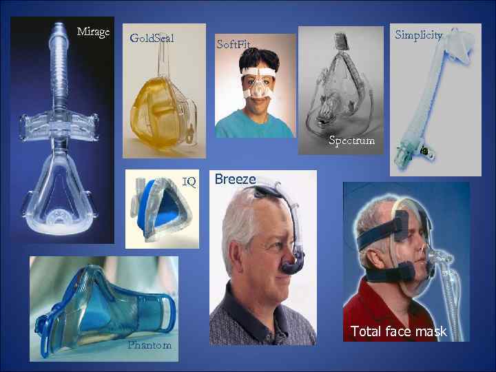Mirage Gold. Seal Simplicity Soft. Fit Spectrum IQ Phantom Breeze Total face mask 