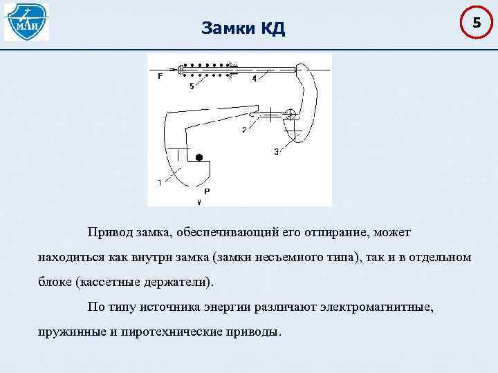 Замки КД Привод замка, обеспечивающий его отпирание, может находиться как внутри замка (замки несъемного