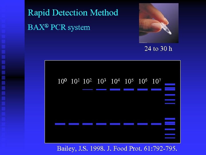 Rapid Detection Method BAX® PCR system 24 to 30 h 100 101 102 103