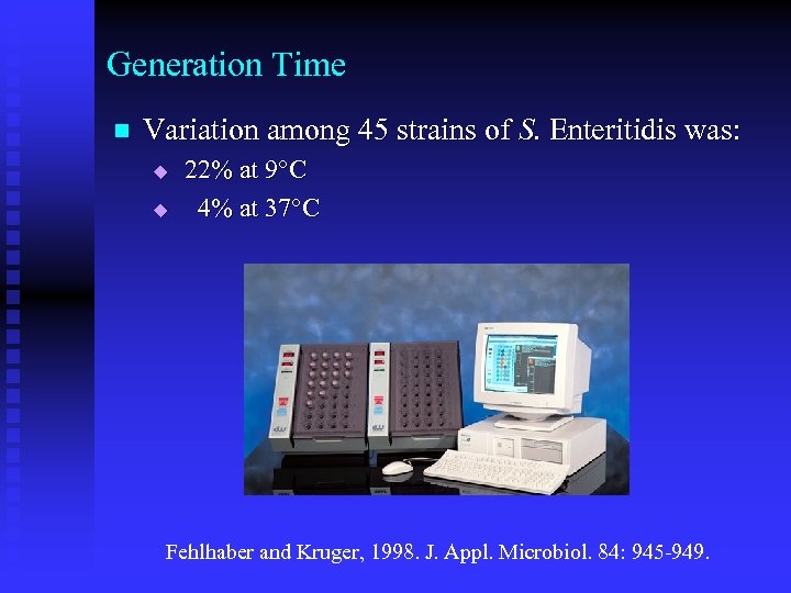Generation Time n Variation among 45 strains of S. Enteritidis was: u u 22%