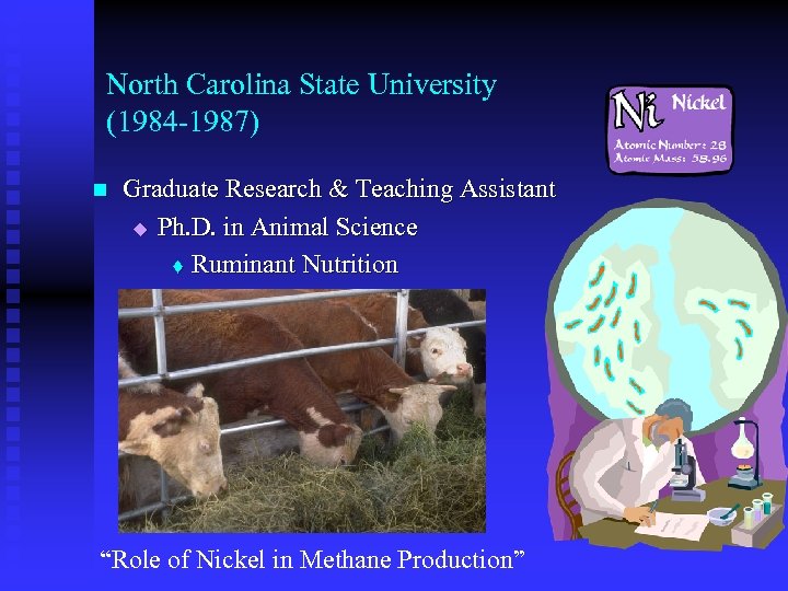 North Carolina State University (1984 -1987) n Graduate Research & Teaching Assistant u Ph.