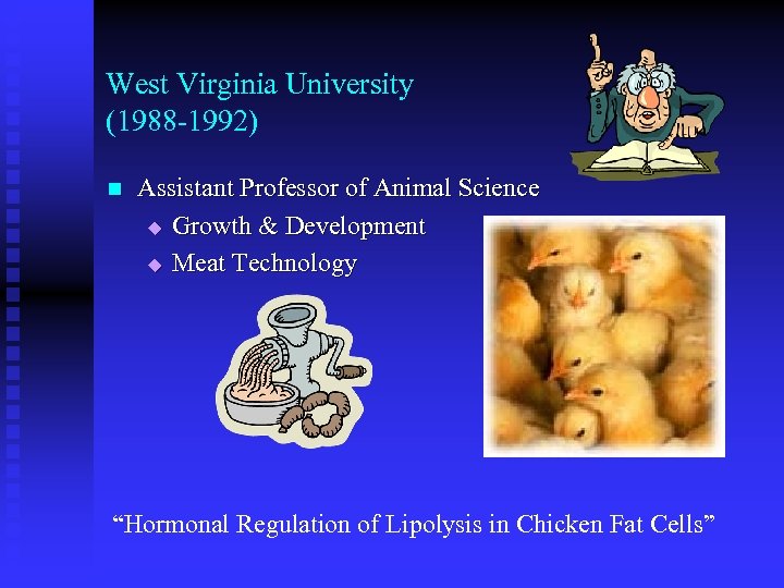 West Virginia University (1988 -1992) n Assistant Professor of Animal Science u Growth &