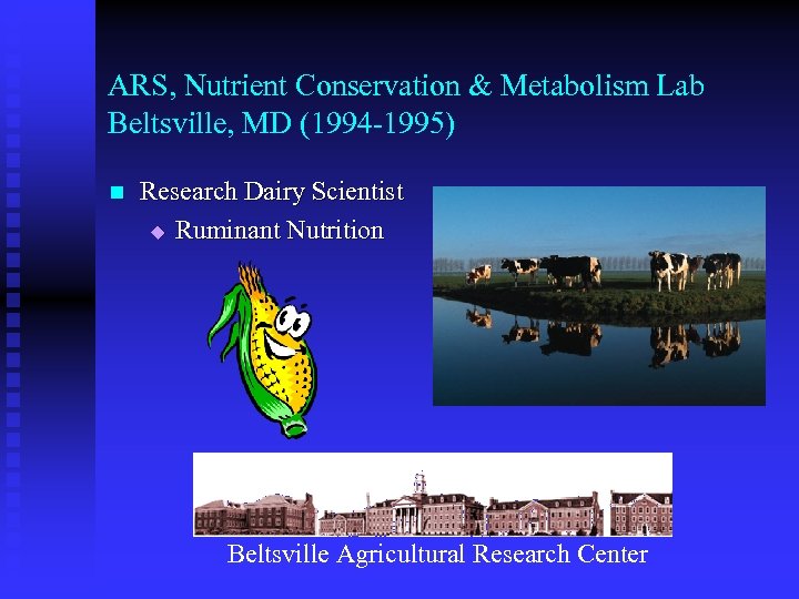 ARS, Nutrient Conservation & Metabolism Lab Beltsville, MD (1994 -1995) n Research Dairy Scientist