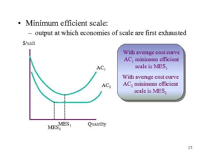  • Minimum efficient scale: – output at which economies of scale are first