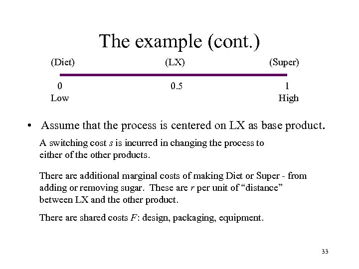 The example (cont. ) (Diet) (LX) (Super) 0 Low 0. 5 1 High •