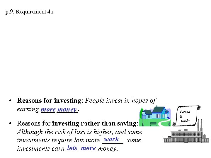 p. 9, Requirement 4 a. • Reasons for investing: People invest in hopes of