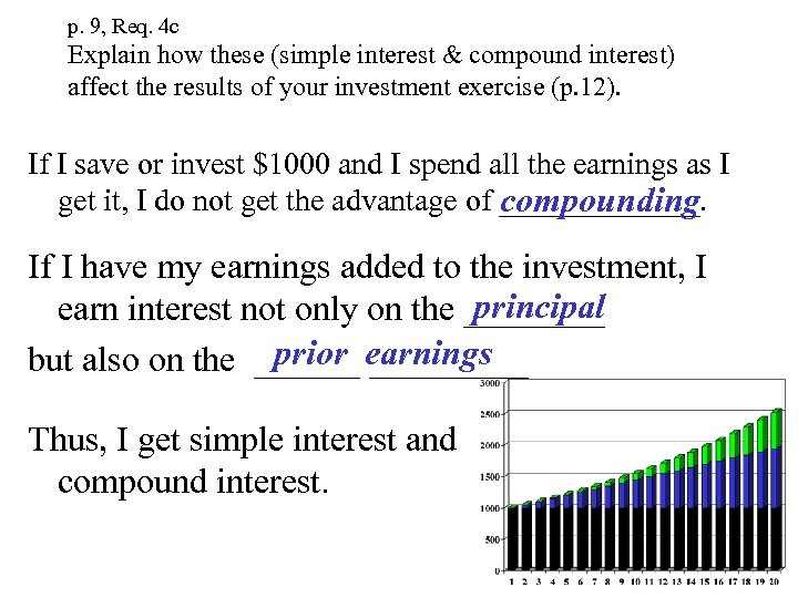 p. 9, Req. 4 c Explain how these (simple interest & compound interest) affect
